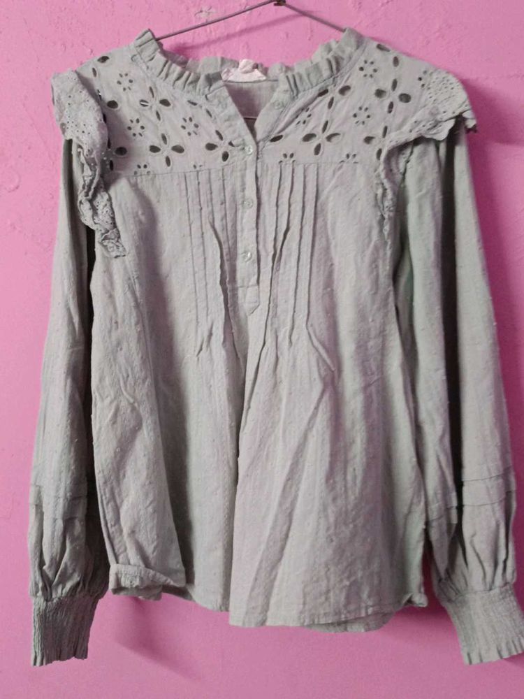 Sheer Eyelet Yoke Blouse