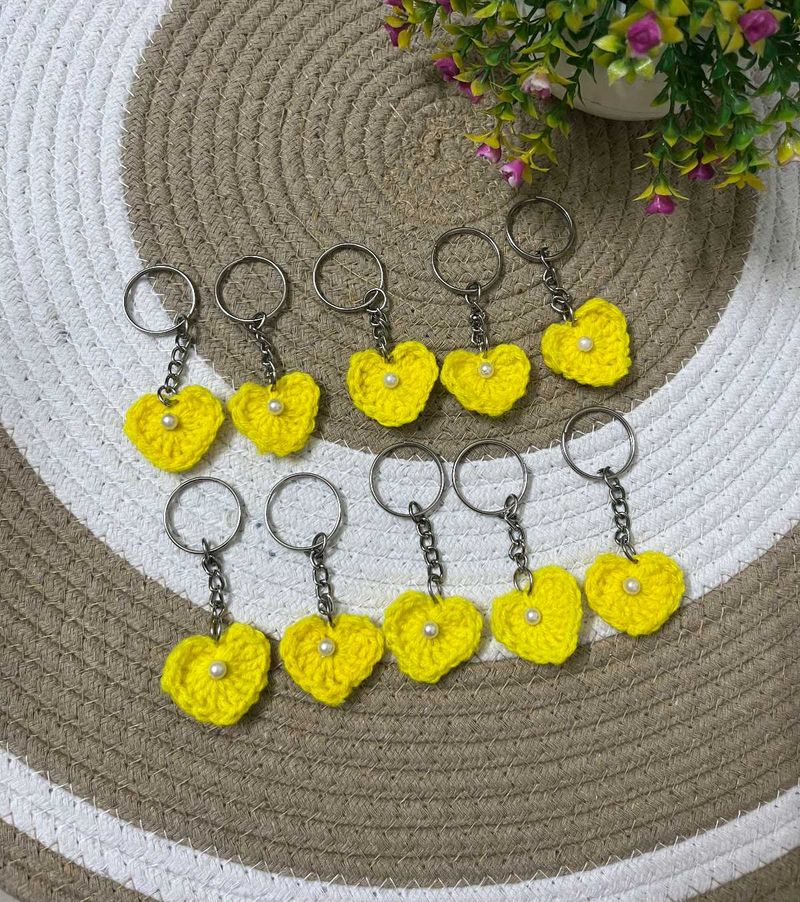 10 pc Handmade Crochet Heart Keychains