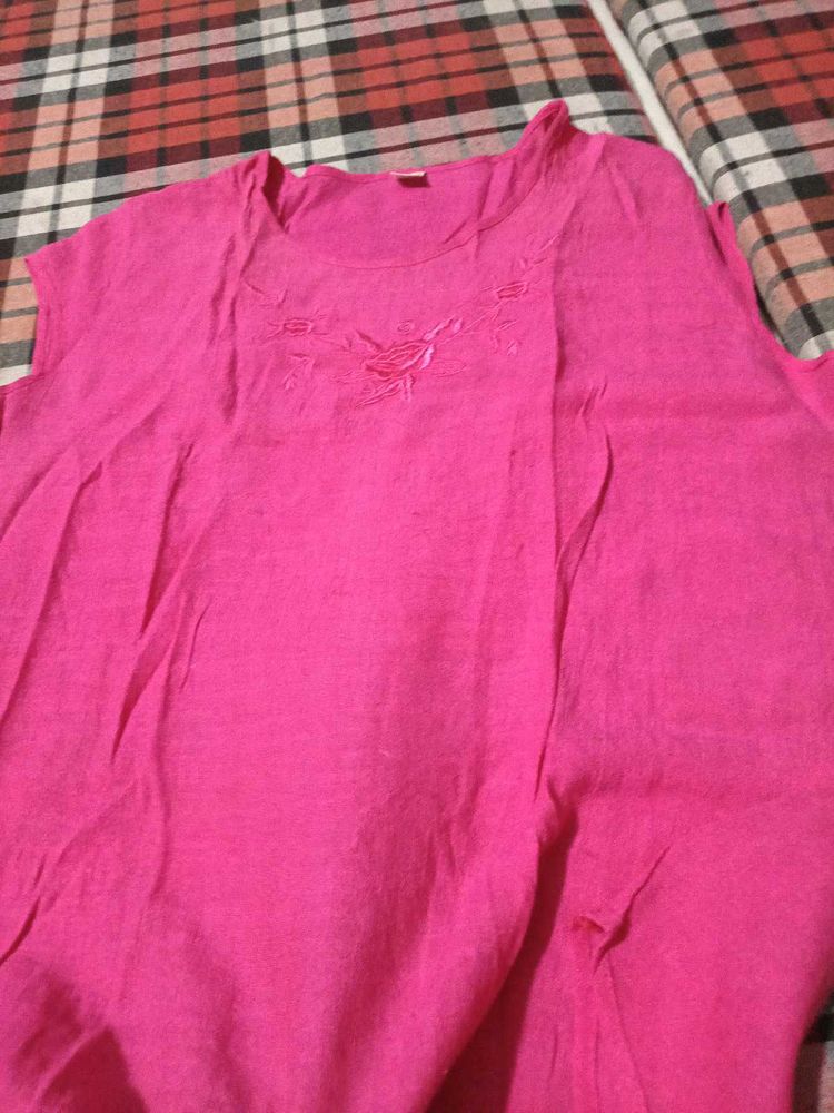 Pink Embroidered Cotton Kurta top