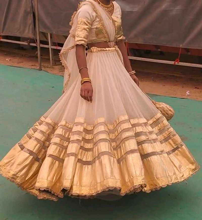 Elegant White &amp; Gold Lehenga Set