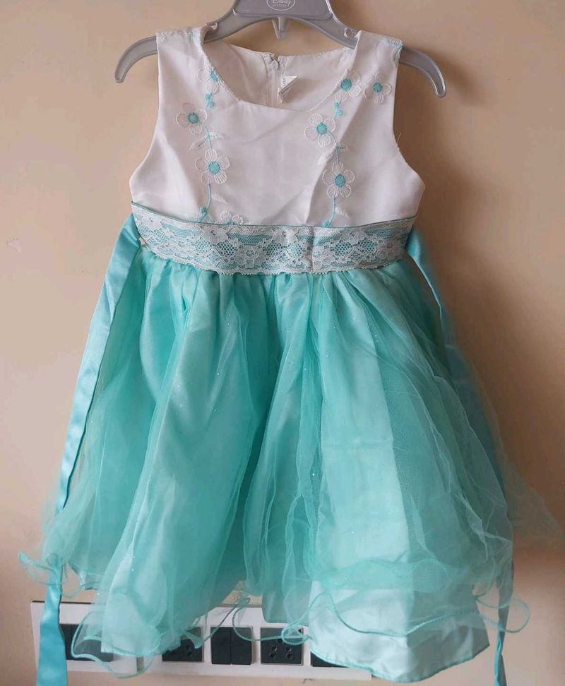 Kids 4-6 years Turquoise &amp; White Party Dress