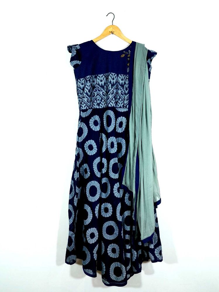 Navy Blue Printed Long A Line Kurta Women's