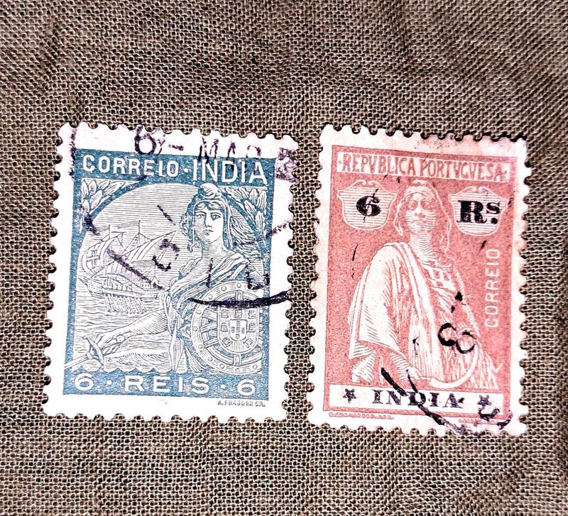 2 Vintage Portuguese India Postage Stamps
