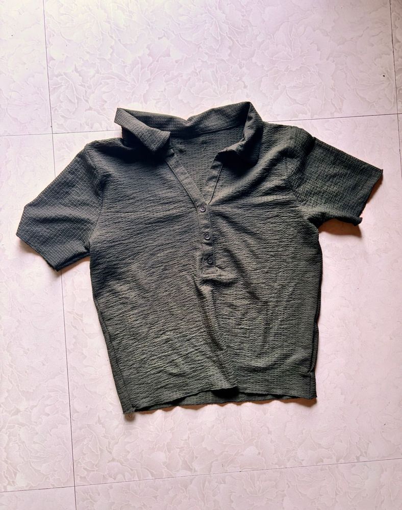 Textured Collared Henley Top