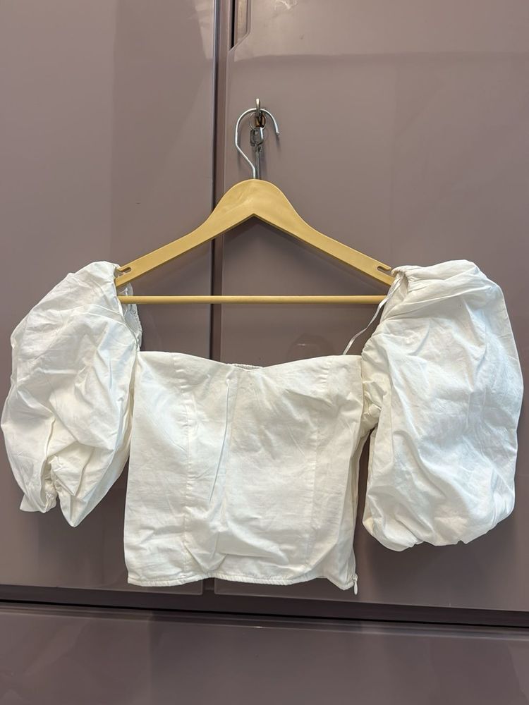 White Puff Sleeve Corset Top