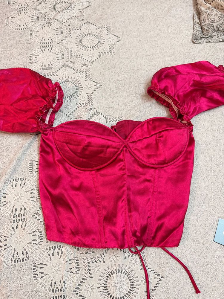 Satin Off-Shoulder Corset Top