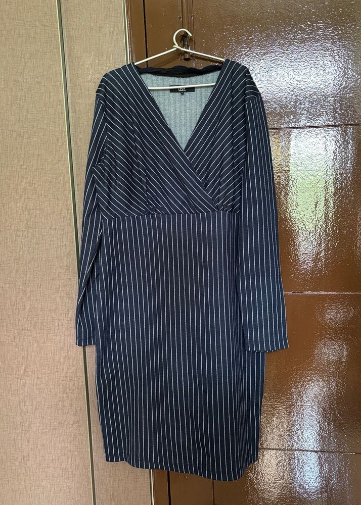 Pinstripe Wrap Midi Dress