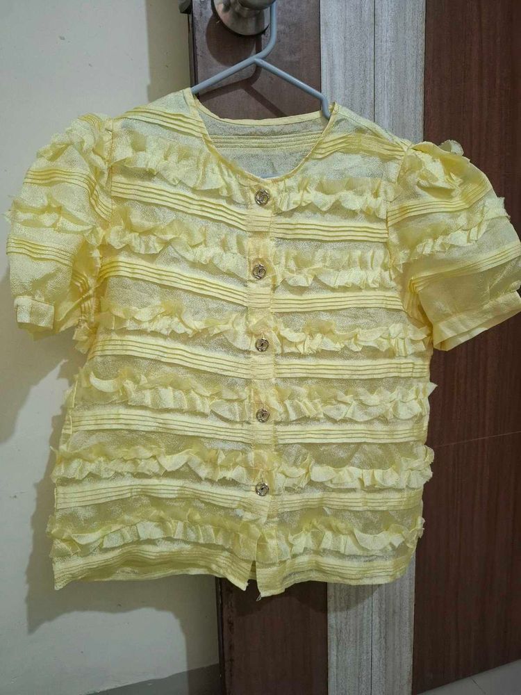 Yellow Ruffled Short Sleeve Top