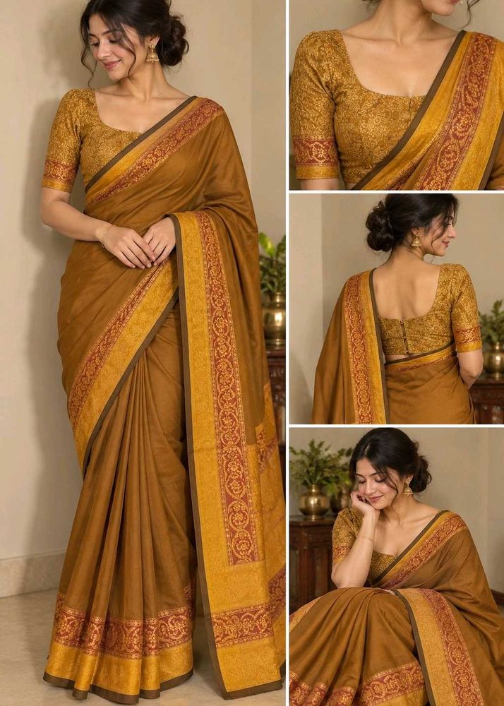 Elegant Mustard Saree with stitched blouse