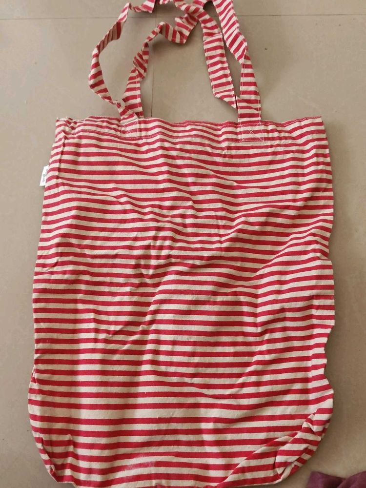Red and White Striped Tote Bag