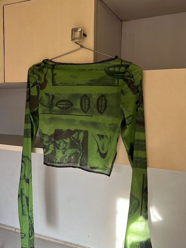 Urbanic - Trendy Graphic Mesh Long Sleeve Top