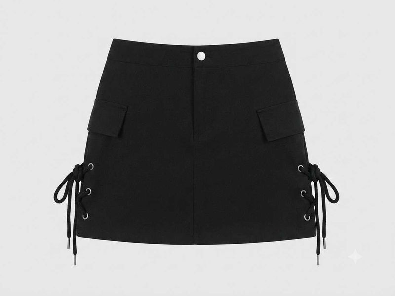 Black Cargo Mini Skirt with Lace-up Detail