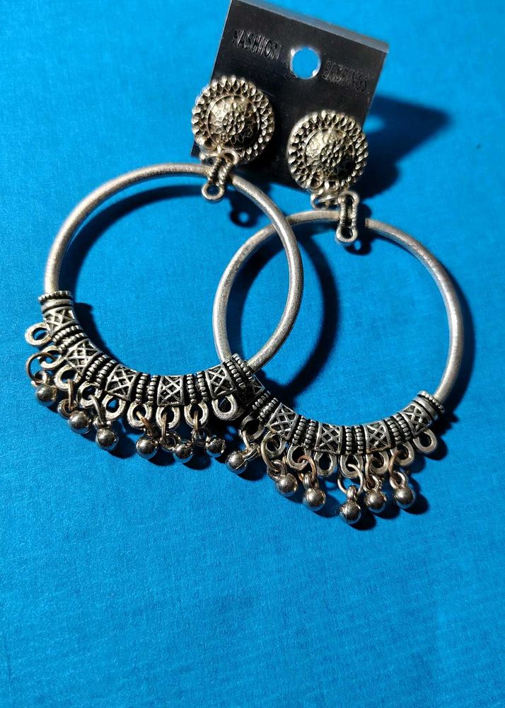 Silver Oxidised Bala Earrings with Jhunjhuna