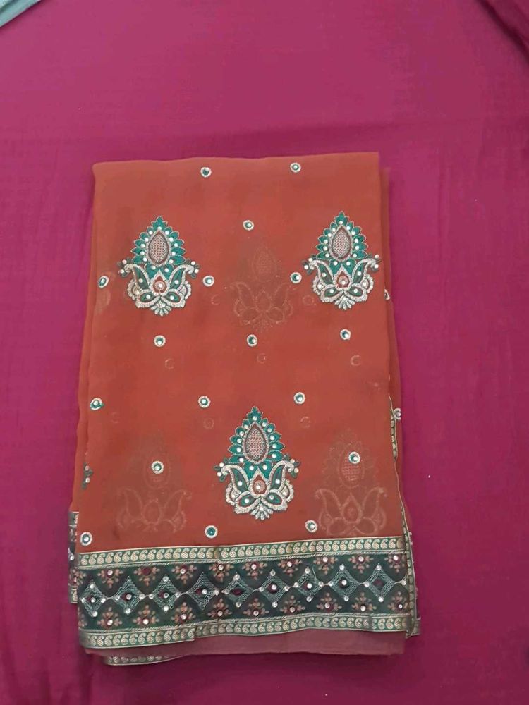 Embroidered Brown Saree