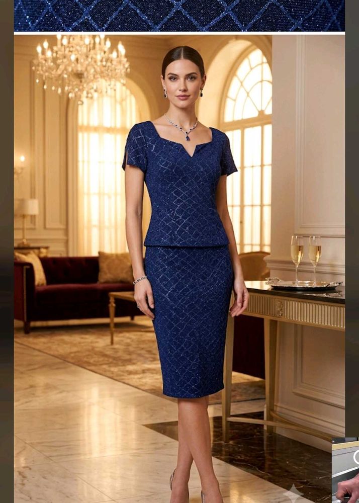 Sparkling Blue V-Neck Top and skirt