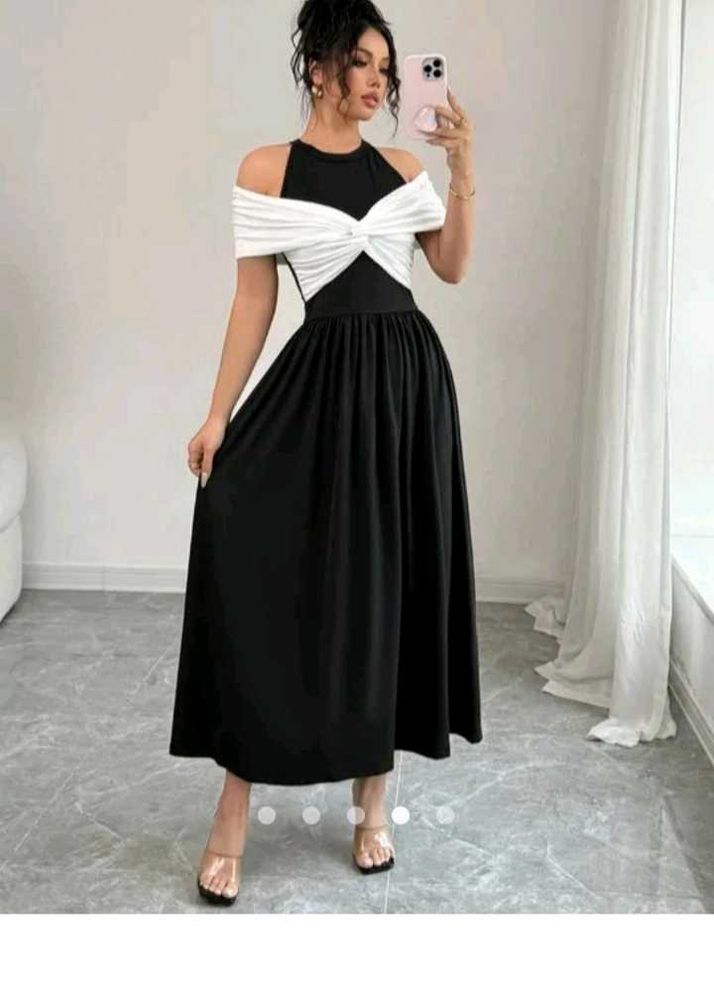 knotted A-line Black &amp; White Dress