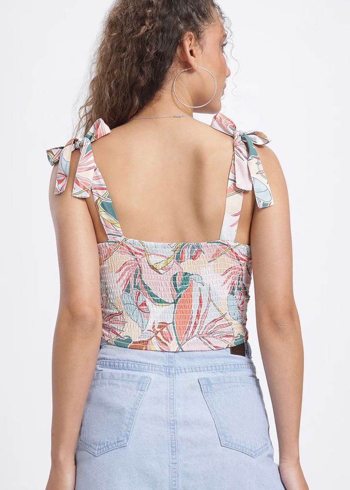 Floral Print Halter Neck Crop Top
