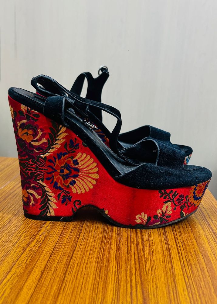 Boho Wedge Heels with Floral Design