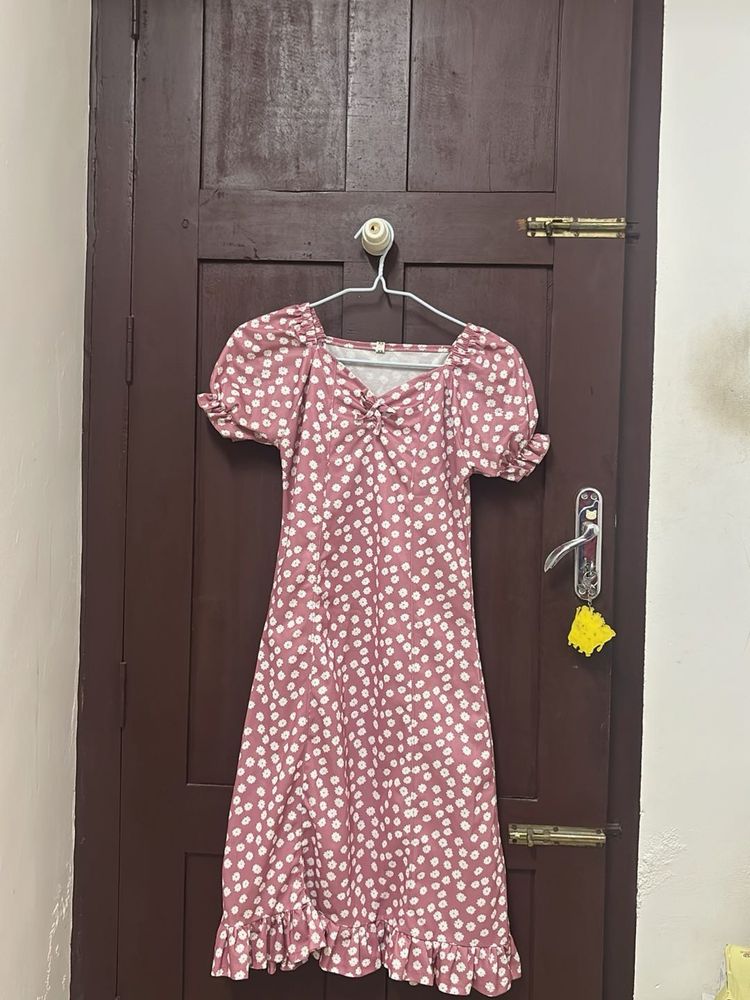 Floral Print Puff Sleeve Midi Dress