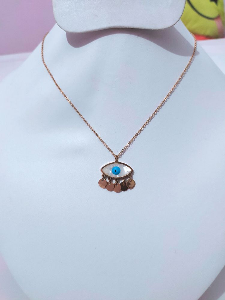 Anti Tarnish Evil Eye Chain Pendant,Rose Gold Colour