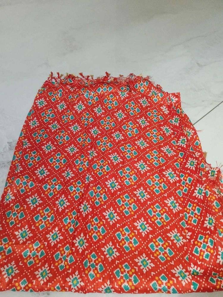 Red Printed Dupatta with Tassels