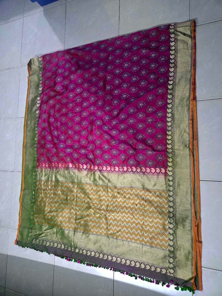 Magenta Kanchivaram saree with Benares elements