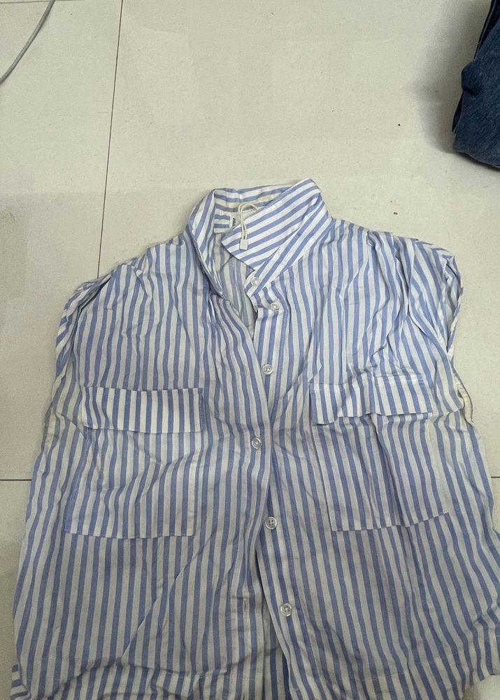 Blue Striped Collared Shirt