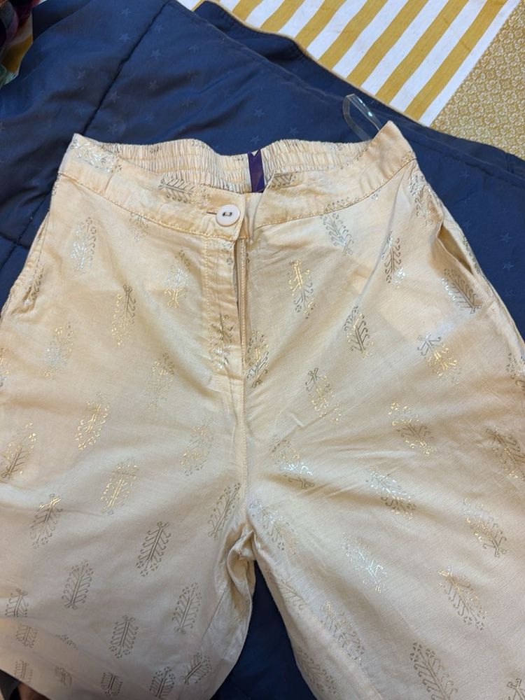 Cream Palazzos with Gold Print