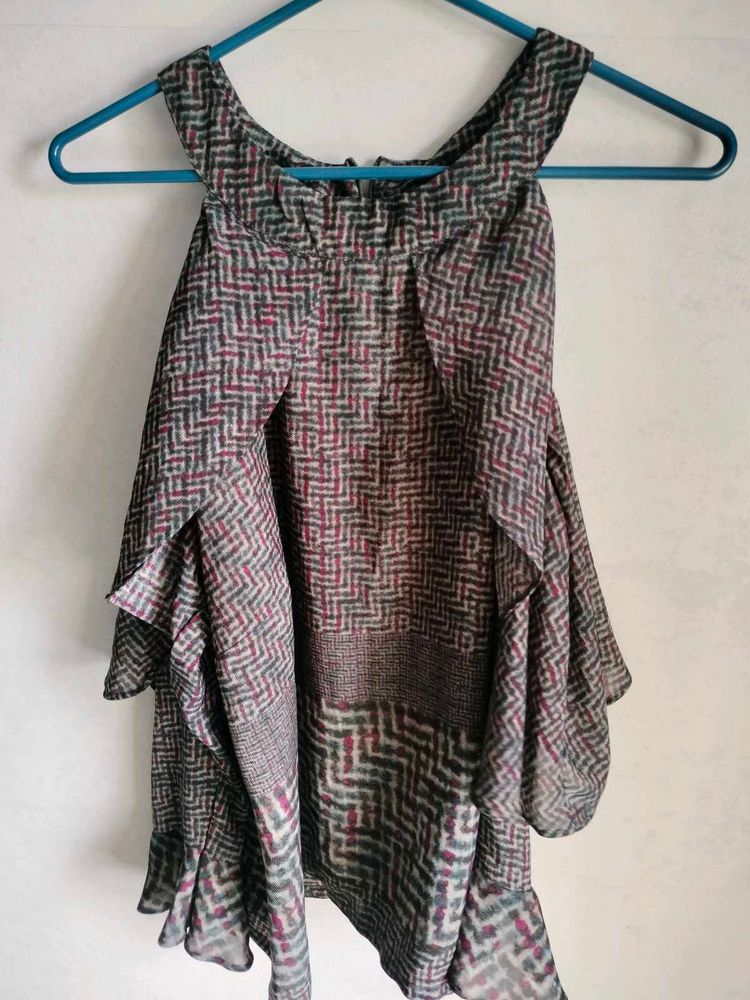 Chic Printed Cold Shoulder Top