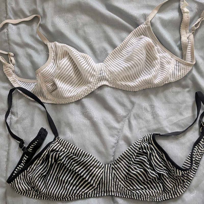 Pair Of Two Beige And Black bras Non Wired