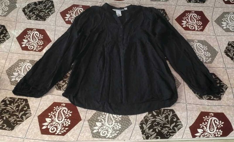 Chic Black Embellished Button-Up Top