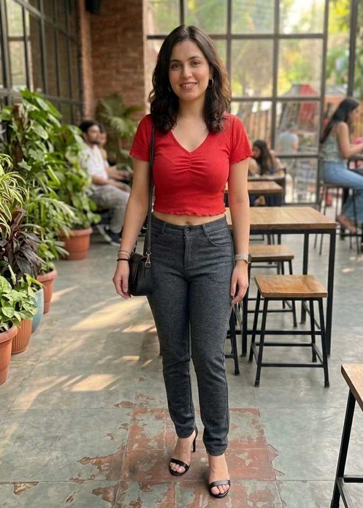 Cute Red Lettuce Trim Cropped Top