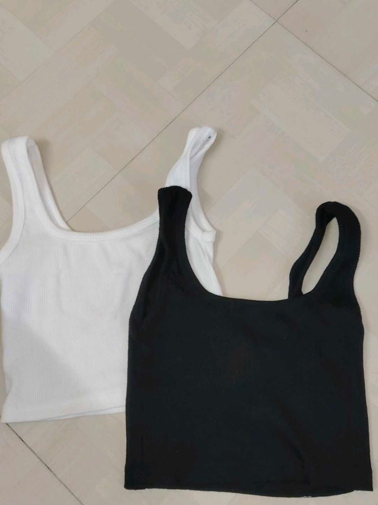 2-Pack Basic Crop Tank Tops Black &amp; White