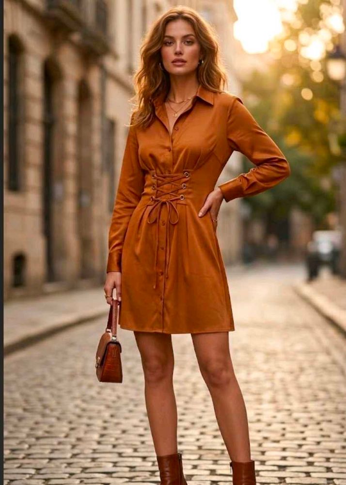 Brown Corset Shirt Dress