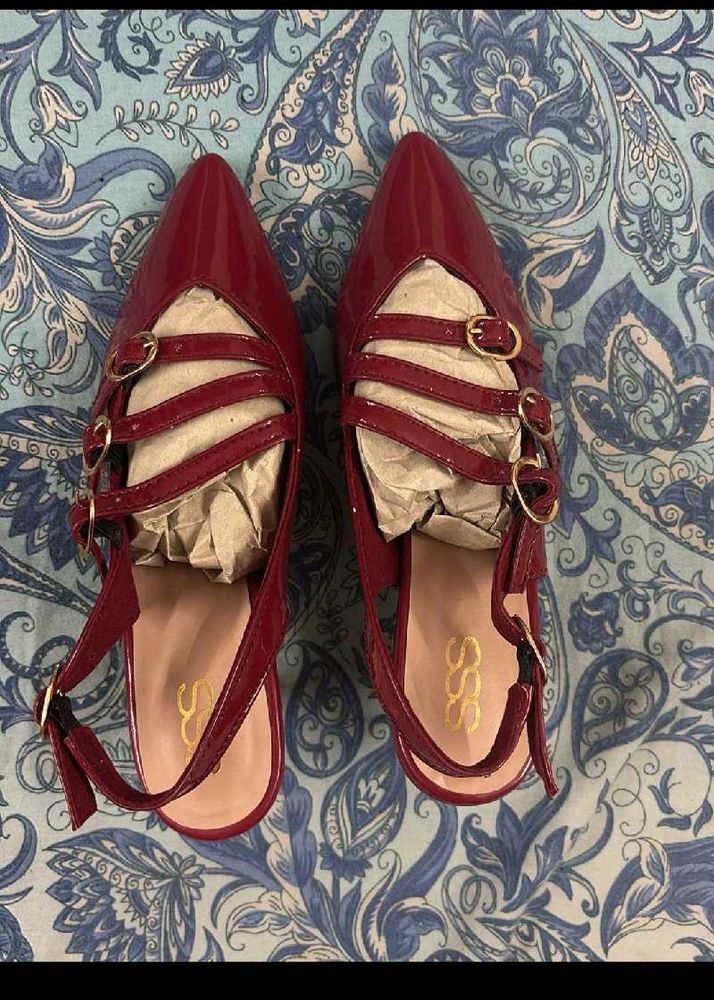 Burgundy Buckled Heels