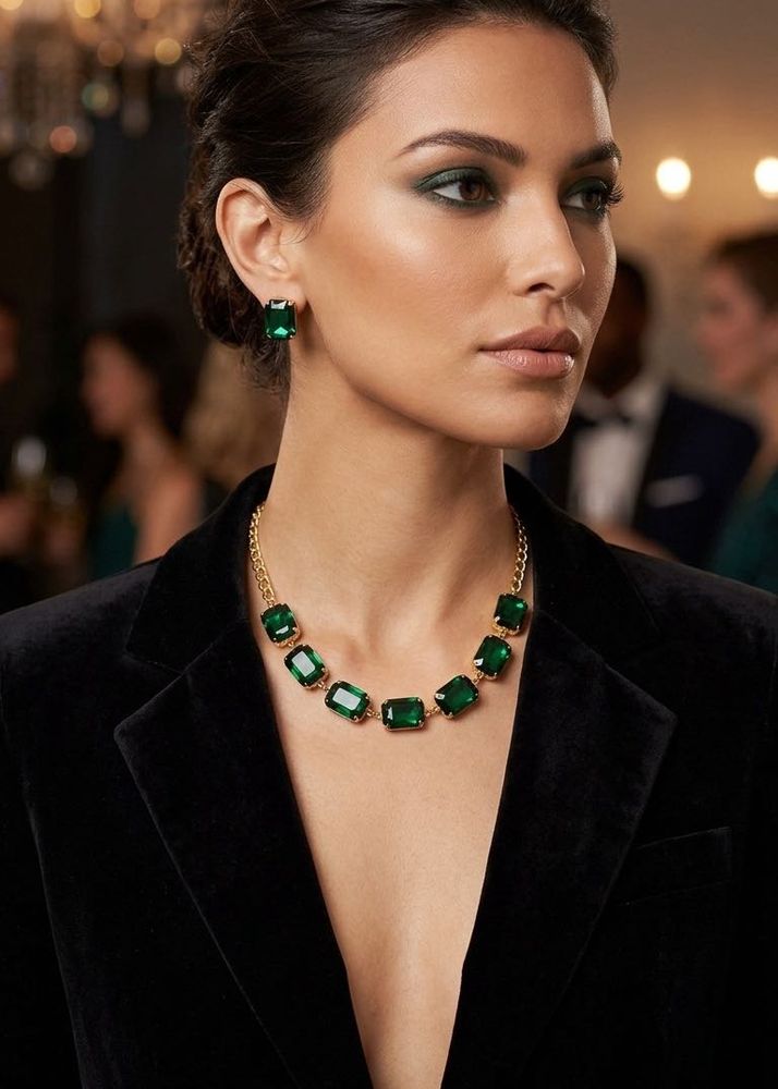 New Elegant Emerald Necklace &amp; Earring Set
