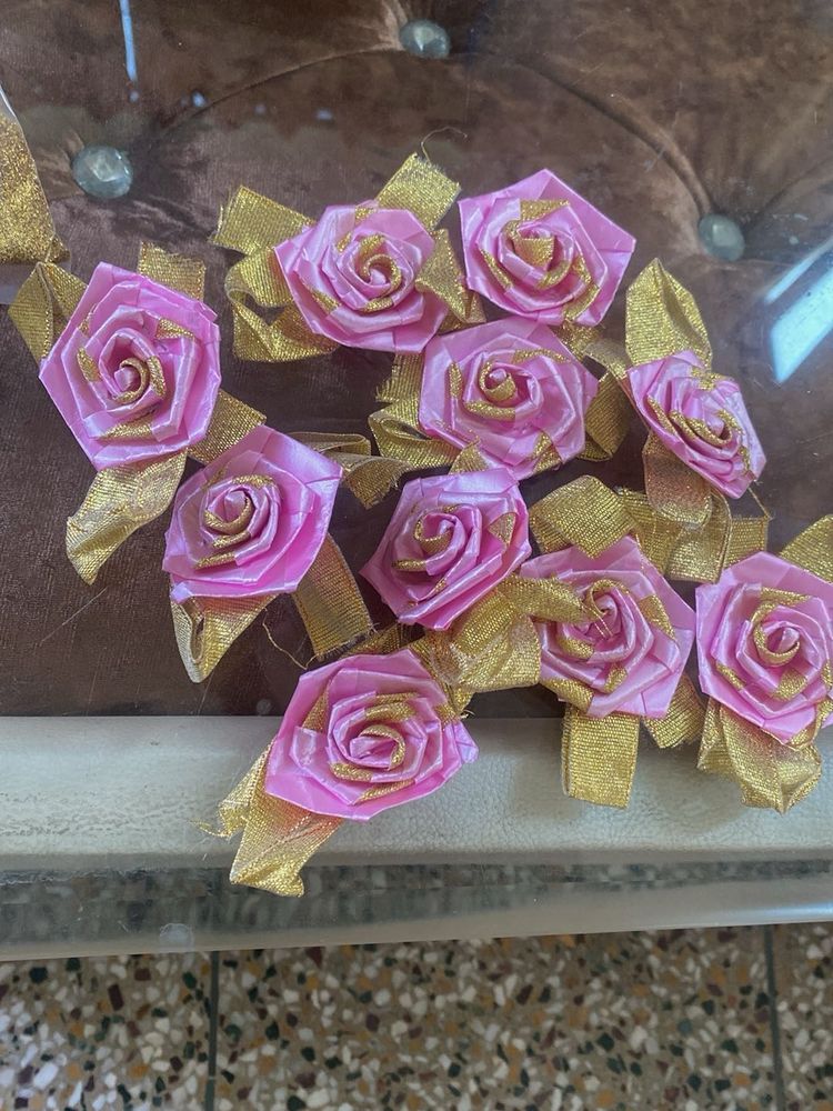 Pink &amp; Gold Rose material flower 10  use