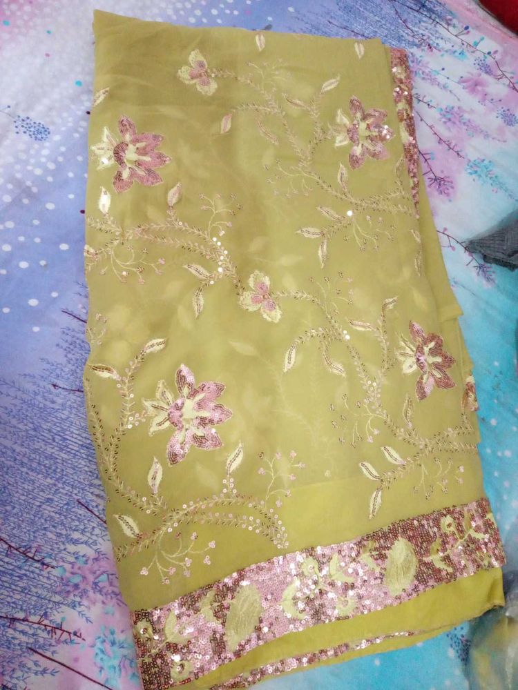 Embroidered Lime green Saree