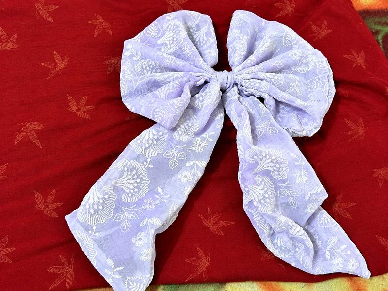 Lavender Embroidered Bow Hair Clip