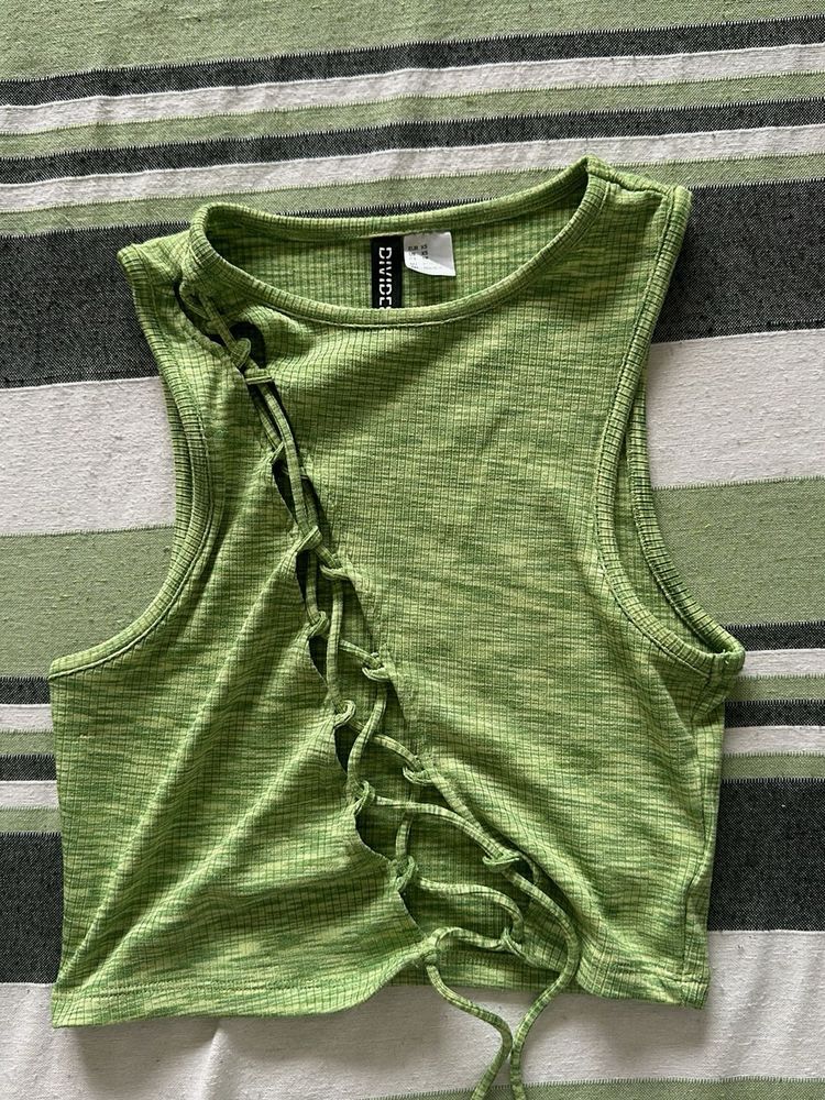 Green Lace-Up Crop Top