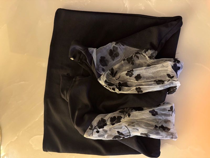 Elegant Black sexy top with net print sleeves