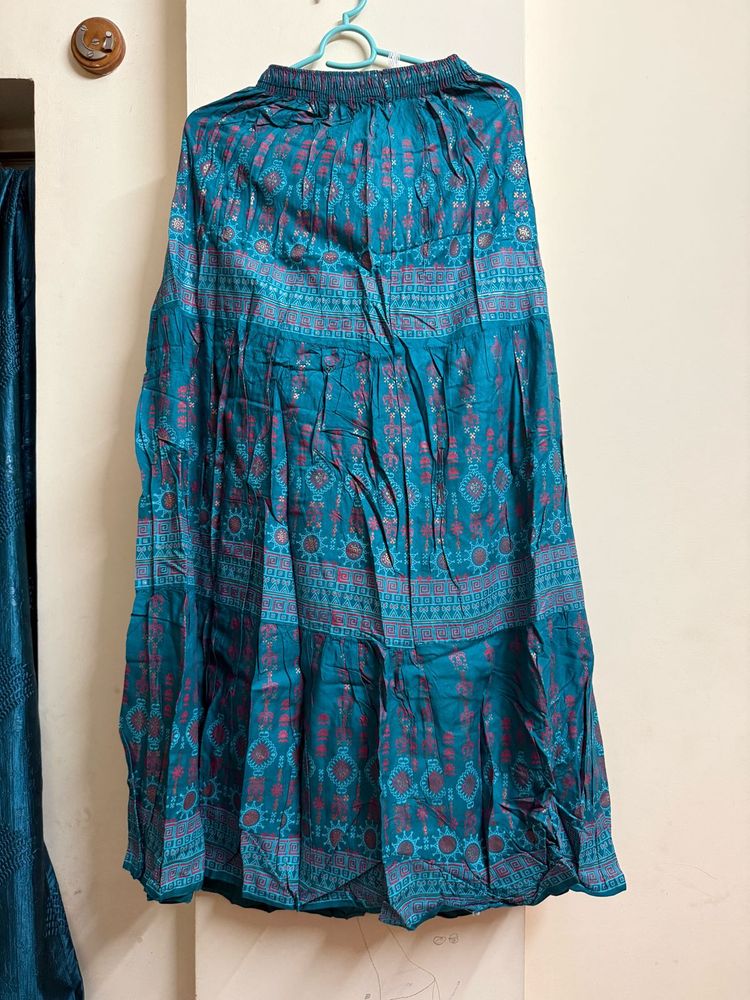 Bohemian Teal &amp; Maroon Print Maxi Skirt