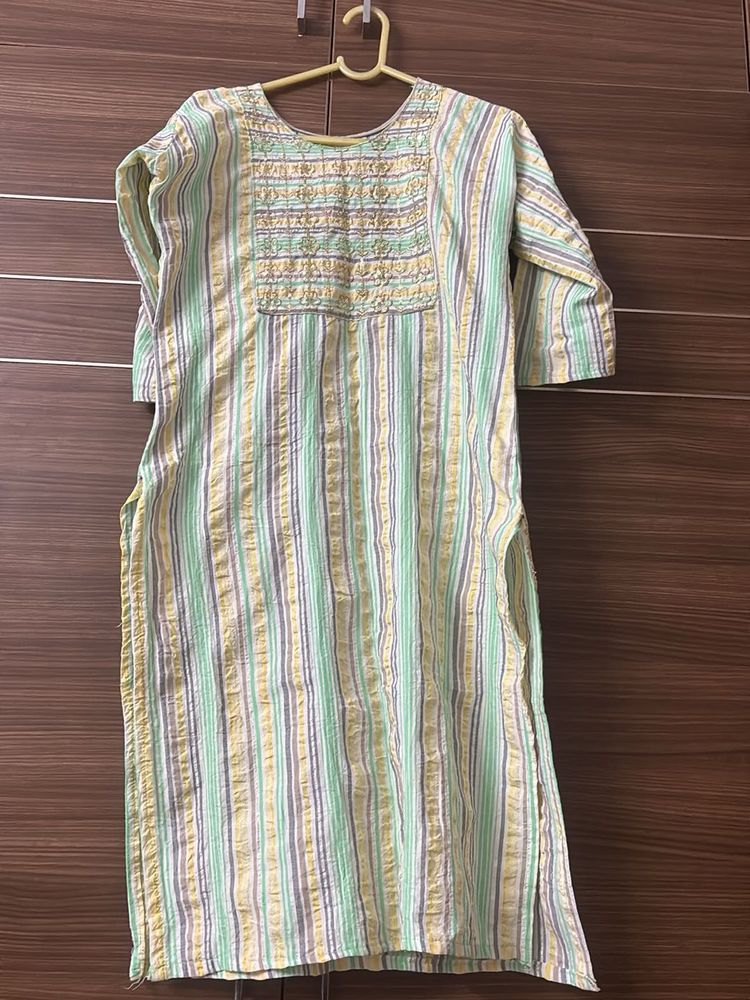 Striped Embroidered Kurti