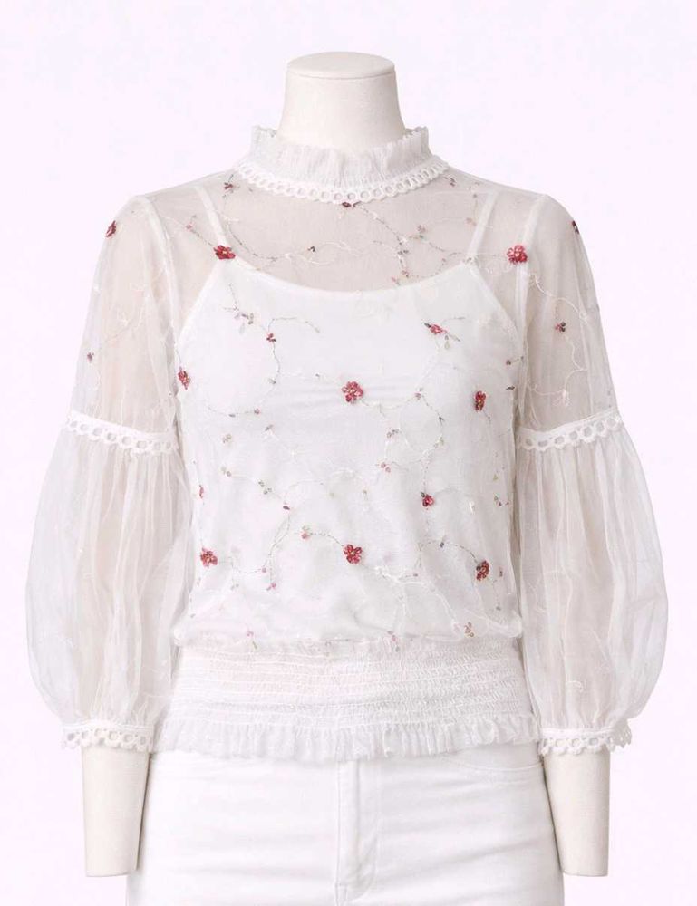 Floral Embroidered Sheer Top