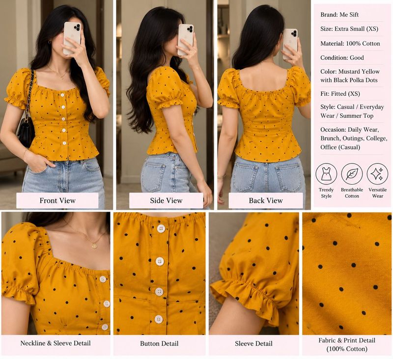 Cute Mustard Yellow Polka Dot Top