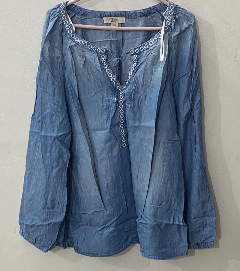 Boho Denim Tunic Top