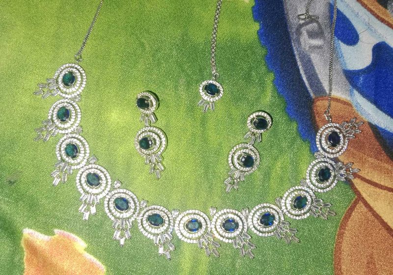 American Diamond Royal Blue Colour Necklace Set