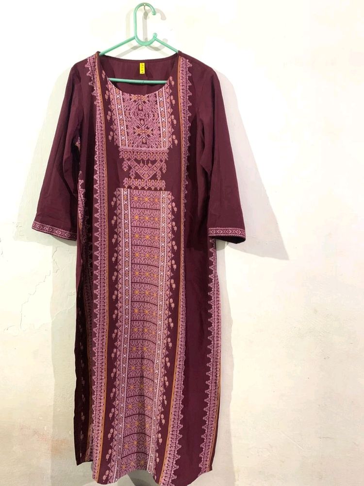 Printed Maroon Kurta (Women)