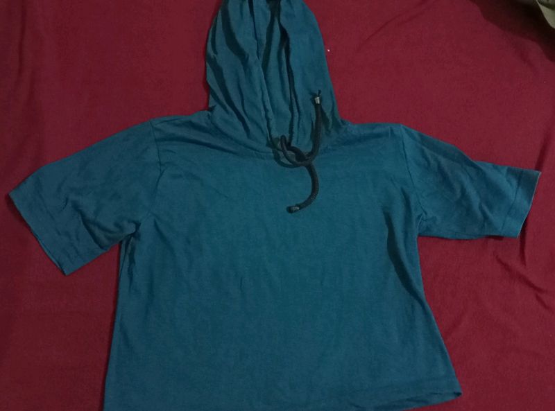 Teal Short Sleeve Hoodie