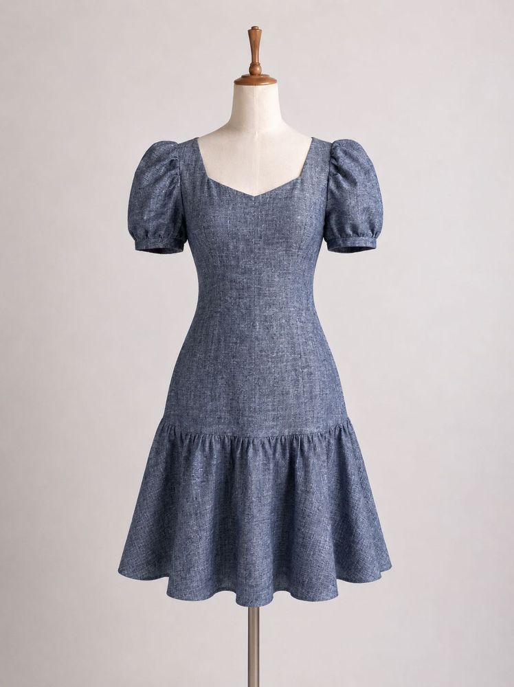 Denim Blue Puff Sleeve Dress
